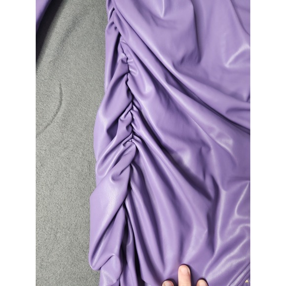 NWT Zara Purple Faux Leather Long Sleeve V Neck Body Con Ruched Dress‎ Size XL - Picture 5 of 14